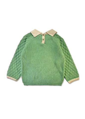 Cotton Sweater for Girls, Green with Collar and Beige Ruffles 21172 Patique