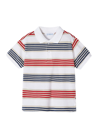 White Short Sleeve Polo Shirt with Red and Blue Stripes 3108 Mayoral