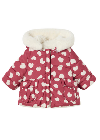 Reversible Fascinator Jacket for Girls, Red with Hearts and Beige Fur 2407 Mayoral