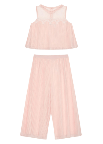 Pink 2 Piece Set, Pleated Tulle Top and Pants 5274 Abel & Lula