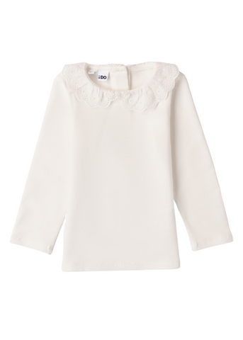 Ivory Blouse for Girls, with Long Sleeves and Collar with Embroidery 7648 iDO