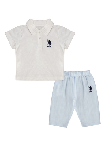 2 Piece Set, Cream Polo Shirt and Blue Long Pants 1856 V2 Us Polo Assn