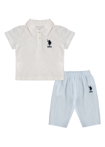 Set 2 Piese, Tricou Polo Crem si Pantaloni Lungi Bleu 1856 V2 Us Polo Assn