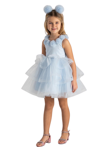 Dress for the Ceremony, Blue with Ruffles and Tulle Tassels on the Bust 2726 Mon Princess