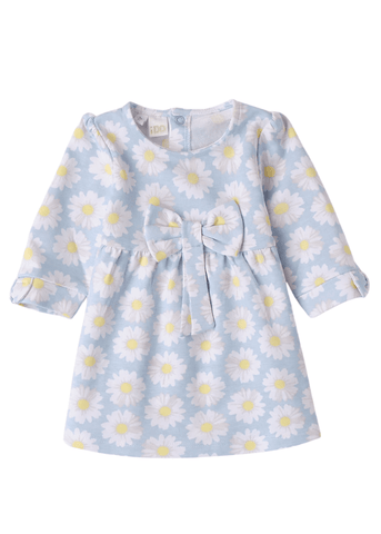 Blue Dress with Long Sleeves and Daisy Print 8130 iDO