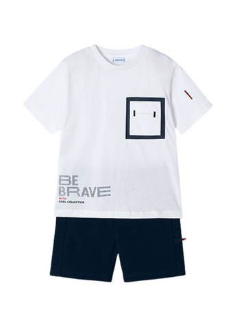 Set of 2 Pieces, White T-shirt and Navy Blue Sports Shorts 3601 Mayoral