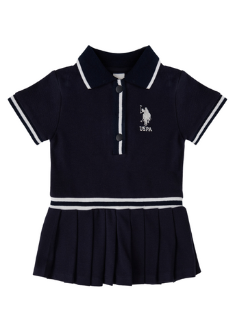 Navy Blue Dress with Polo Collar and Pleats 1963 Us Polo Assn