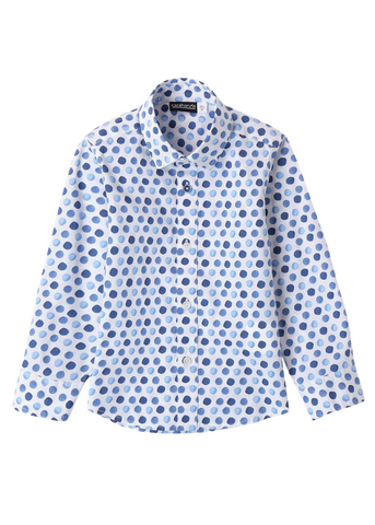 White Long Sleeve Shirt with Blue Polka Dot Print 8005 Sarabanda