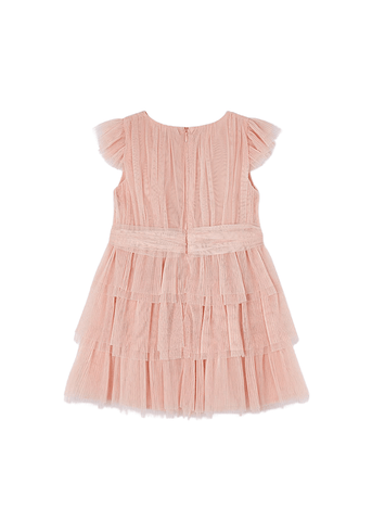 Salmon Tulle Dress with Pleats and Ruffles 3912 Mayoral