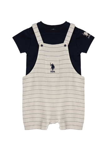 2 Piece Set, Navy Striped Short Cream Jumpsuit and Navy T-Shirt 1875 V1 Us Polo Assn