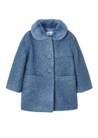 Coat for Girls, Blue Fabric Loops with Fur Collar 4409 Mayoral