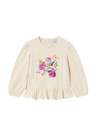 Blouse for Girls, Beige with Ruffles and Cyclamen Flower Print 2009 Mayoral