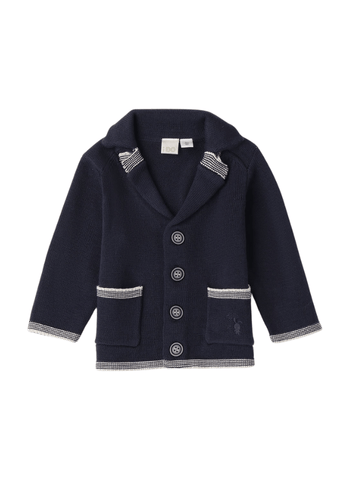 Navy Blue Knitted Cardigan with Lapel and Buttons for Boys 8059 iDO