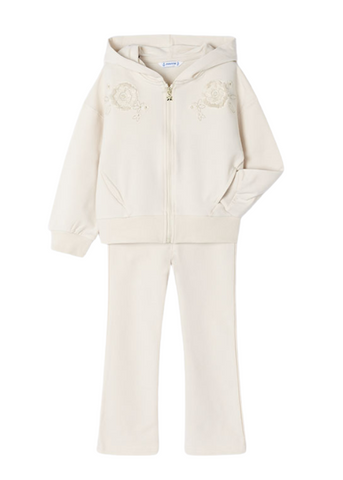 Beige 2-Piece Tracksuit, Hooded Zipper Hoodie and Flared Pants for Girls 3866 Mayoral