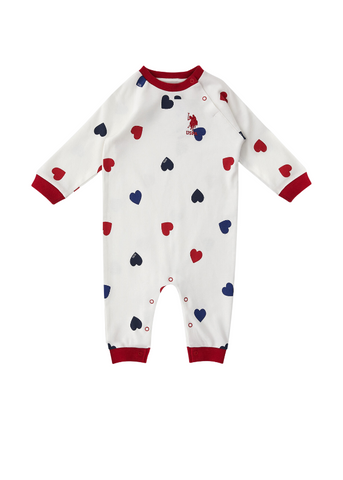 Girls' Ivory Heart Print Cotton Jumpsuit USB1641 Us Polo Assn