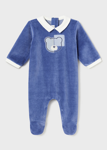 Blue Velor Long Jumpsuit with Collar and Bear for Boys 2751 Mayoral