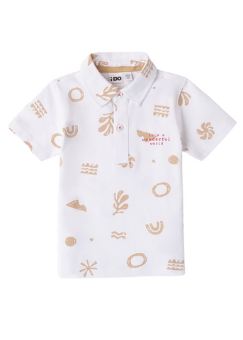 Short Sleeve Polo Shirt White with Beige for Boys 8678 iDO