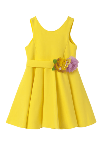 Yellow Crepe Dress with Straps and Flower at Waist 5062 Abl & Lula