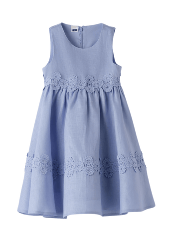 Blue Linen Dress with Lace Waist 8750 iDO