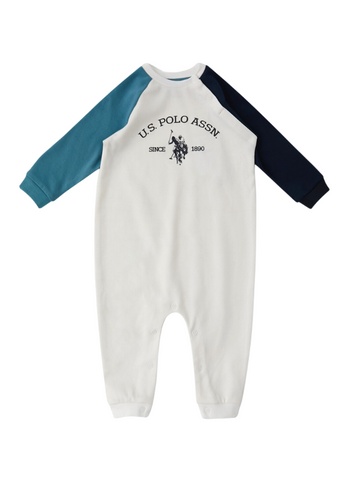 Long Jumpsuit for Boys, Cream with Blue and Navy Blue 1561 Us Polo Assn