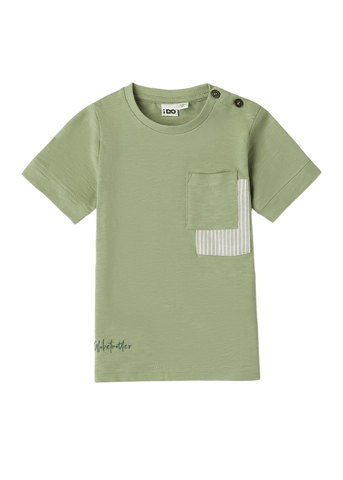 Olive Green T-shirt with Short Sleeve and Chest Pocket 8673 iDO
