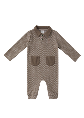 Long Beige Coverall with Collar for Boys 1500 Us Polo Assn