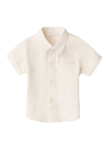 Cream linen shirt with short sleeves 8696 Mini band