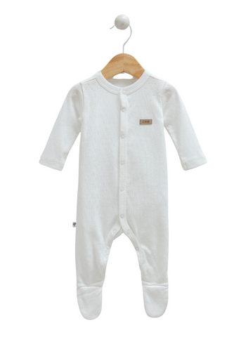 Cream Perforated Cotton Long Jumpsuit with Staples 9852 Mell Sweet Baby