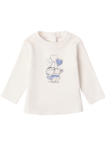 Cream Blouse with Long Sleeves and Print for Girls with Blue 7230 iDO
