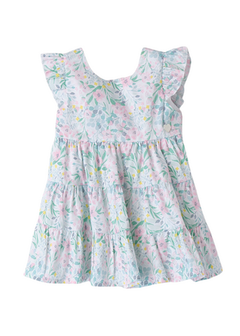 White Dress with Small Pink and Green Flower Print 8740 Miniband