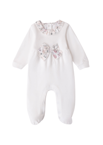 White Long Jumpsuit with Collar and Flower Print for Girls 8723 Minibanda