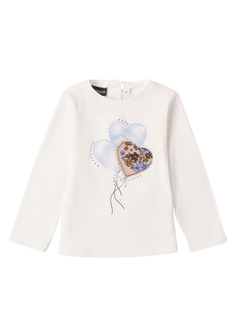 Blouse for Girls, Cream with Long Sleeves and Print with Hearts 7286 Sarabanda