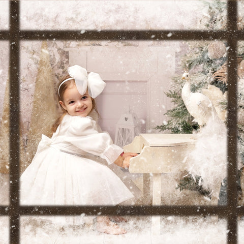 Elegant Snowflake Christmas Dress for Girls White Tulle AnneBebe
