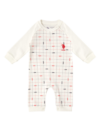 Cream Long Jumpsuit with Red and Navy Plaid Print 1815 V1 Us Polo Assn