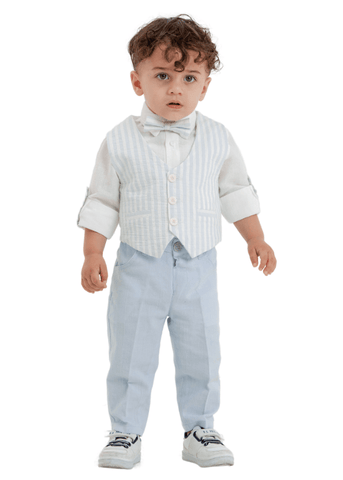 3 Piece Set, White and Blue Striped Vest, Blue Pants and White Shirt 9999 Lemon