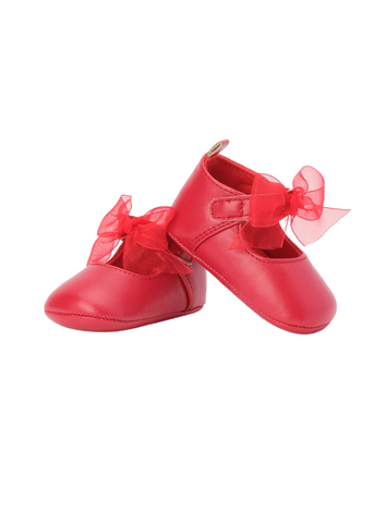 Elegant Ballerinas for Girls, Red with Organza Bow 7043 iDO