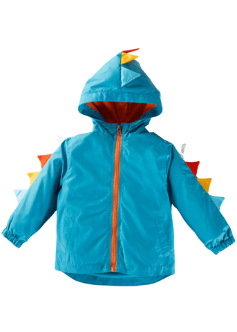 Turquoise Fascinator Windproof Jacket with Dinosaur Hood and Zipper M52106 Midimod Gold