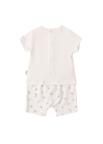 Set of 2 Cream with Beige, T-shirt and Shorts with Elephant and Giraffe Print 8187 iDO