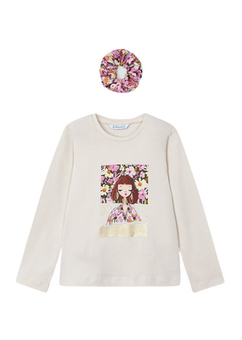 Cream lip with long sleeve with hair elastic flower print 4069 Mayoral