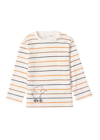 Cream Blouse for Boys, with Long Sleeves and Orange and Brown Stripes 7191 iDO