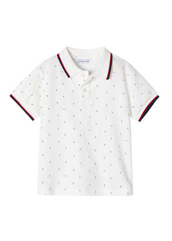 Ivory Short Sleeve Polo T-Shirt with Red and Blue Print 3109 Mayoral