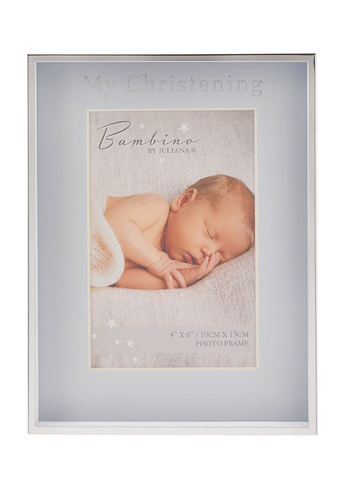 Срібна фоторамка з блакитним інтер'єром My Christening Day BM139 Bambino від Juliana