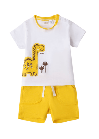 2 Piece Set, White Giraffe T-Shirt and Yellow Shorts 8606 iDO