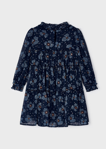 Girls Long Sleeve Navy Blue Floral Print Veil Dress 4920 Mayoral