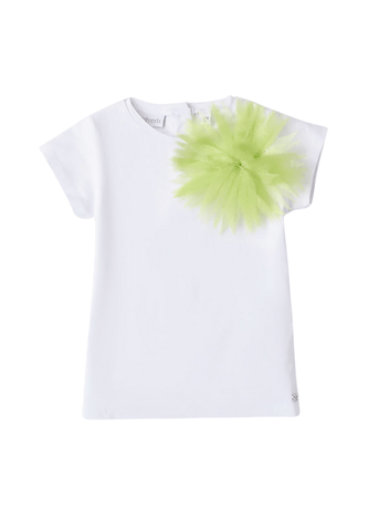 White T-shirt with Green Flower Application 8121 Sarabanda