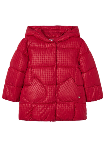 Long Fass Jacket for Girls, Red with Hood and Zipper 4412 Mayoral