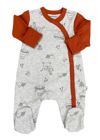 Gray Organic Cotton Long Jumpsuit with Brick and Imrpimeau Racoons for Boys 22106 Mother Love