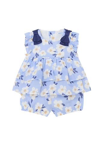 2 Piece Set, Blouse and Shorts, Blue with White Flower Print for Girls 1232 Mayoral