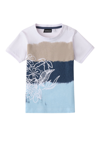 White T-shirt with Wide Blue Stripes for Boys 8135 Sarabanda