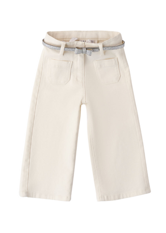Long Cream Pants with Silver Waist Belt for Girls 8353 iDO